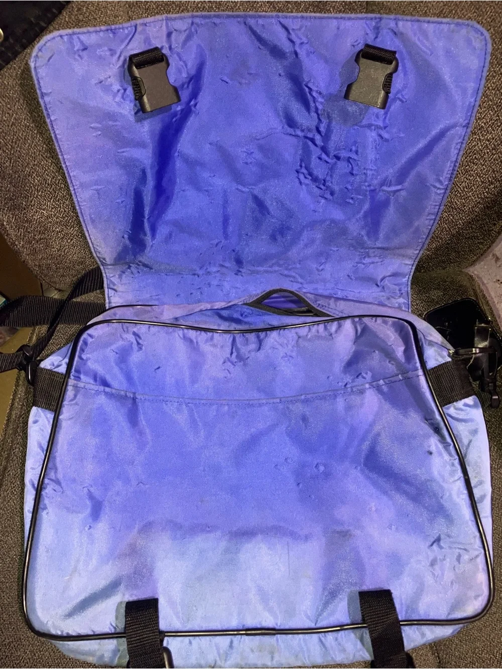 Vintage 90s Y2K ASICS Blue Tote / Computer / Record Zip Strap Over Bag